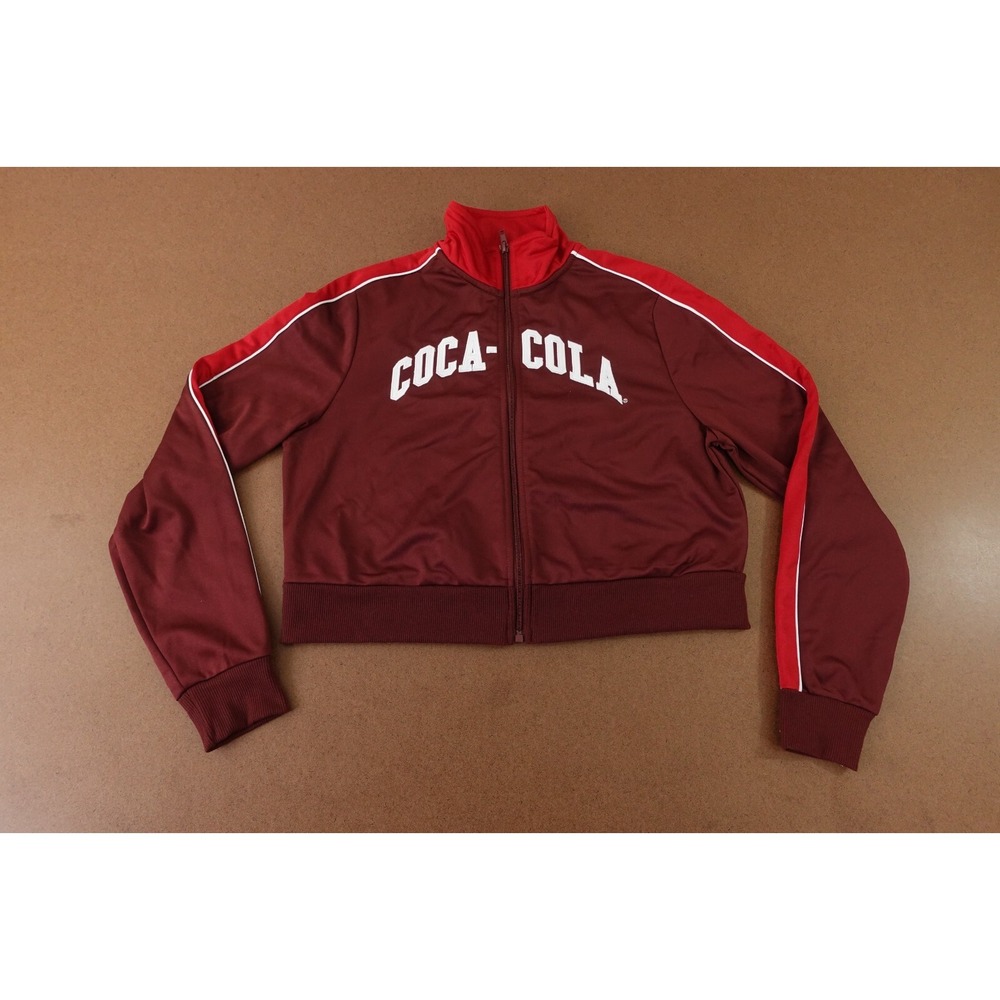 Coca-Cola Women's Small Maroon Embroidered Logo Full Zip Cropped Track Jacket